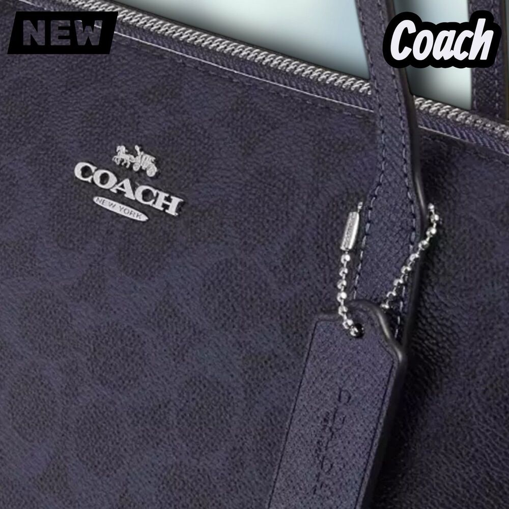 🔴New NWT Coach Fiona Zip Tote Bag in Signature Canvas – SV/Blue/Navy - Picture 6 of 8